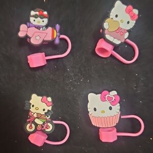 Hello Kitty Pink Straw Topper Charms Set